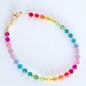 New 8 inch Handmade Colourful Rainbow Glass Crystal Bracelet Dainty Sparkling